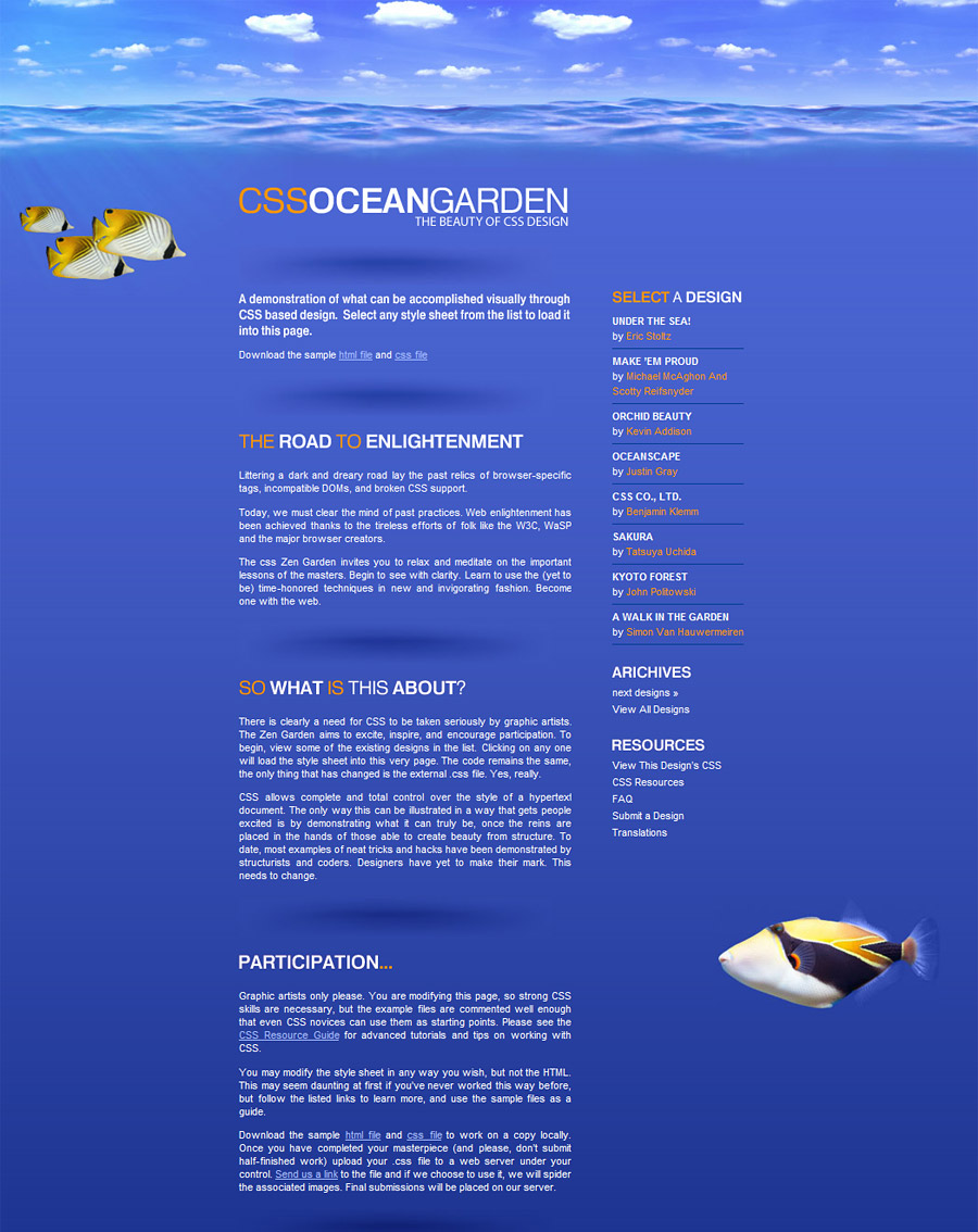 Oceanscape, CSS Zen Garden